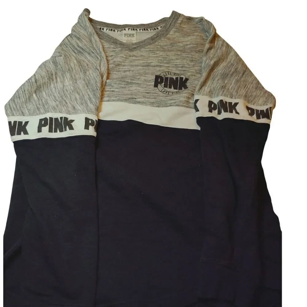 Victoria's Secret PINK Long Sleeve Top - Dark Blue & Gray - M
